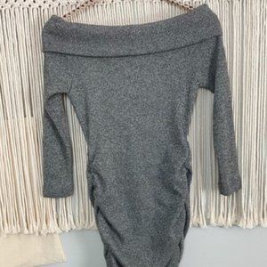 Gap Maternity Off Shoulder Long Sleeve Ruched Sides Dress Heather Gray Small
